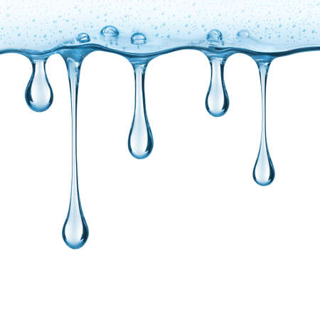 Stretched drops of transparent thick gel on white backgroundの写真素材