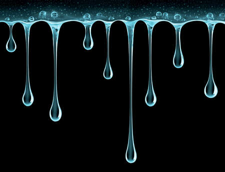 Stretched drops of transparent thick gel on black backgroundの写真素材