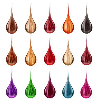 Set of drops with colored hair. Conceptual image illustrating hair dyeの写真素材