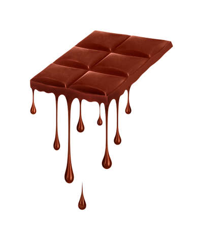 Chocolate dripping from chocolate bar isolated on white backgroundの写真素材
