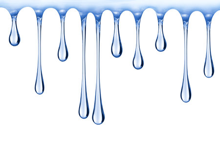 Stretched drops of transparent gel, isolated on white backgroundの写真素材