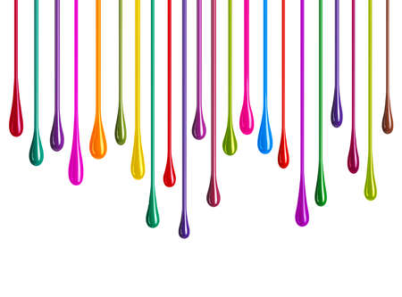 Streaks of multi-colored paint in the form of drops on white backgroundの写真素材