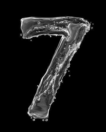 Number 7 made with a splash of water isolated on black background