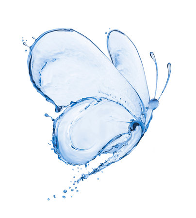 Butterfly made of water splashes isolated on white backgroundの写真素材