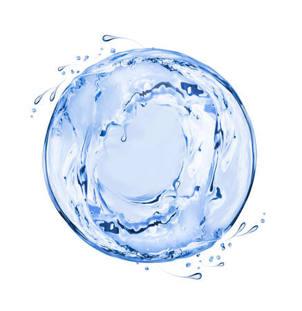 Round sphere made of water splashes on white backgroundの写真素材
