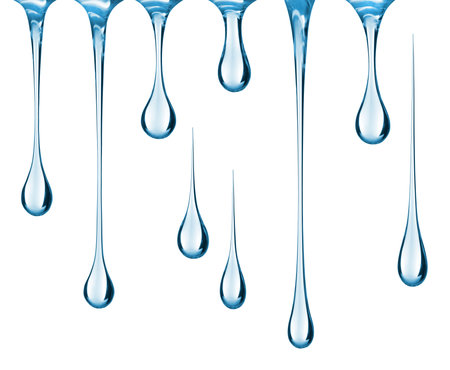 Variety of transparent drops isolated on white backgroundの写真素材
