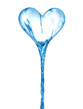 Flow of water in the shape of the heart, isolated on white backgroundの写真素材