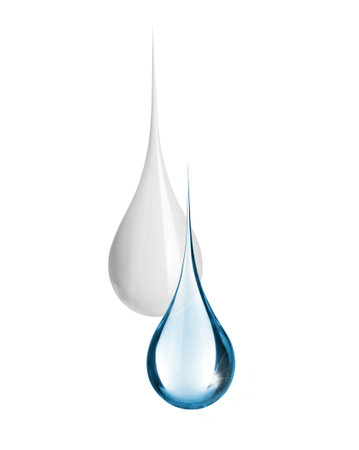 A drop of milk with a drop of water, isolated on white backgroundの写真素材