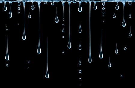Transparent streaks and drops of water on black backgroundの写真素材