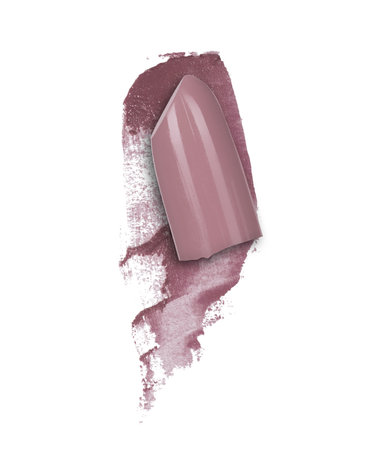 Taupe lipstick smear with a slice of lipstick closeup, isolated on a white backgroundの写真素材