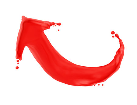Red arrow made of a splash of paint, isolated on white backgroundの写真素材