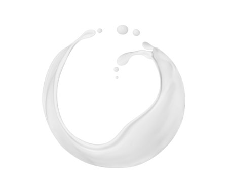 Abstract splashes of milk or cream close-up on white backgroundの写真素材