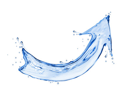 Curved arrow made of water on a white backgroundの写真素材