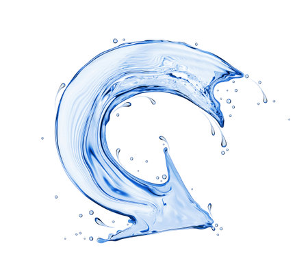 Curved arrow made of water, isolated on a white backgroundの写真素材