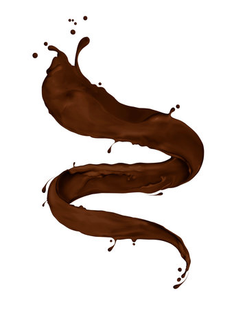 Chocolate splashes twisted in the shape of a spiral on white backgroundの写真素材
