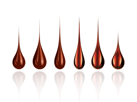 Set of different chocolate and coffee drops close-up, isolated on white backgroundの写真素材