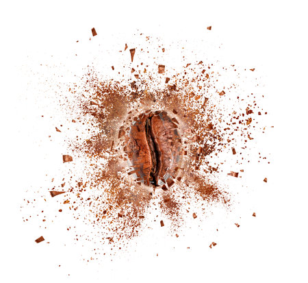 Explosion of coffee bean with hot steam, isolated on white backgroundの写真素材