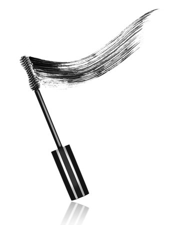 Mascara brushes with mascara stroke close-up, isolated on white backgroundの写真素材