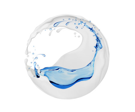 Cream and water splashes in spherical shape, isolated on white backgroundの写真素材