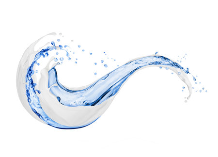 Splashes of cream with splashes of fresh water close-up on white backgroundの写真素材