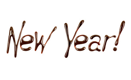 New Year written by liquid chocolate, isolated on white backgroundの写真素材