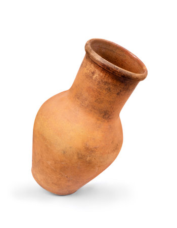 Handmade clay jug isolated on white backgroundの写真素材