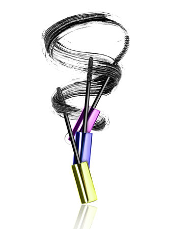 Mascara brushes with a smear in the shape of a spiral, isolated on white backgroundの写真素材
