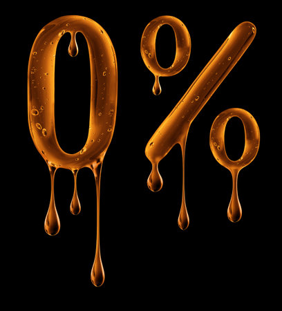 Number 0 and percent sign is made of viscous liquid on black backgroundの写真素材
