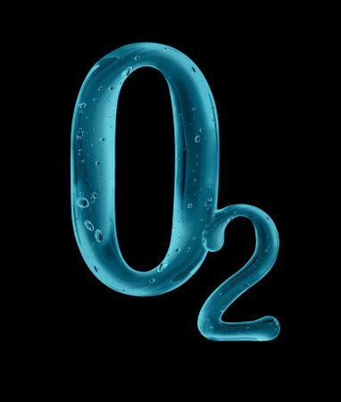 Chemical formula of oxygen made of viscous liquid on black backgroundの写真素材