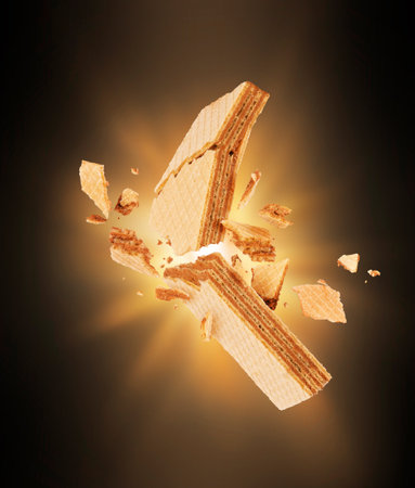 Wafer crushed into pieces close-up in the darkの写真素材