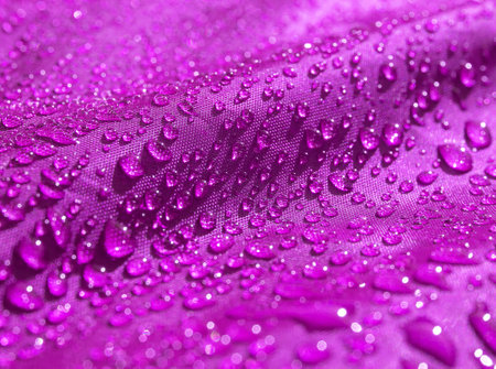 Purple waterproof fabric with waterdrops close upの写真素材