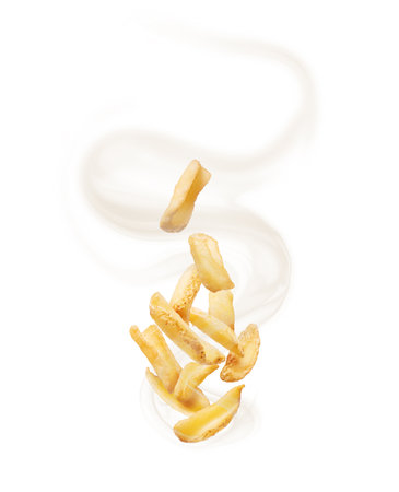 Baked potatoes with steam on a white backgroundの写真素材