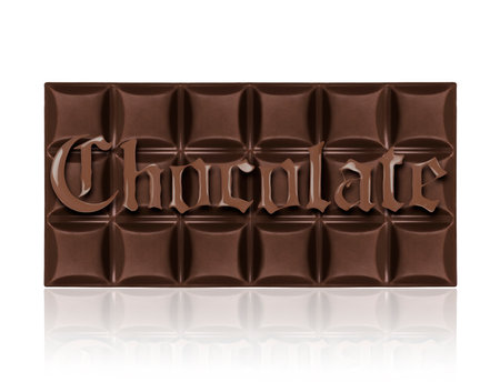 Chocolate bar with an inscription in the gothic style, isolated on white backgroundの写真素材