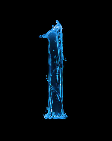 One letter of alphabet isolated on black 3d rendering blue water splashの写真素材