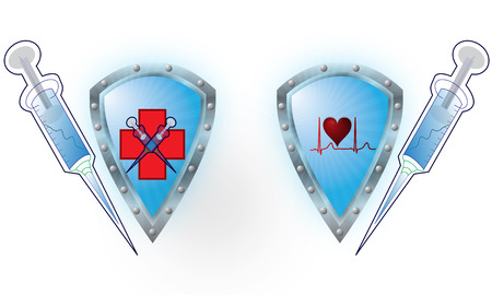 isolated, white, background, medicine, object, on, single, healthcare, syringe, symbol, shiny, medical, shape, Shieldのイラスト素材