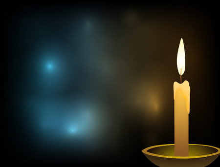 candle in the candlestick in yhlyadi clay bowl on abstract background with light feel that goes from the candle and its flameのイラスト素材