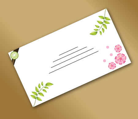 Spring envelope with a beautiful decorative stamp mark the location of the signature spring flowers and leavesのイラスト素材