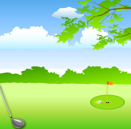 in summer green landscape hole golf course and golf club metalのイラスト素材