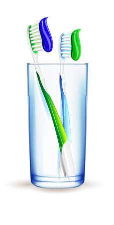 Two toothbrushes in a transparent glassのイラスト素材