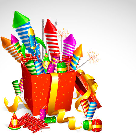 Pyrotechnics in the box. Fireworks in the box. Festive fireworks. Fireworks Birthday. Pyrotechnics for the new year.のイラスト素材