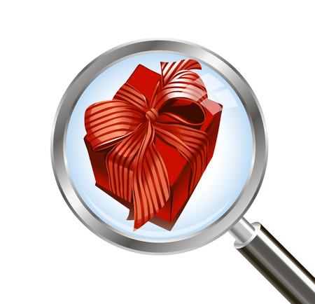 Search gift. Magnifying glass. Gift under magnifying glass.のイラスト素材