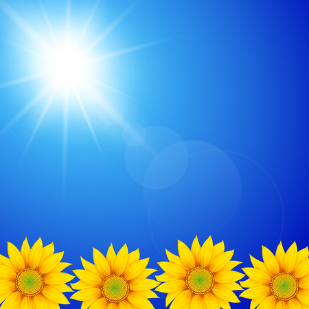 Sunflowers on a sunny sky background, vector art illustration.のイラスト素材
