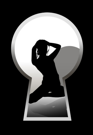 Silhouette of a sexy woman in keyhole virgin, vector art illustration.のイラスト素材