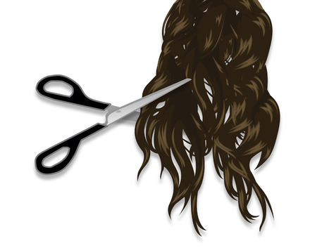 Scissors cut the long womens hair, vector art illustration.のイラスト素材