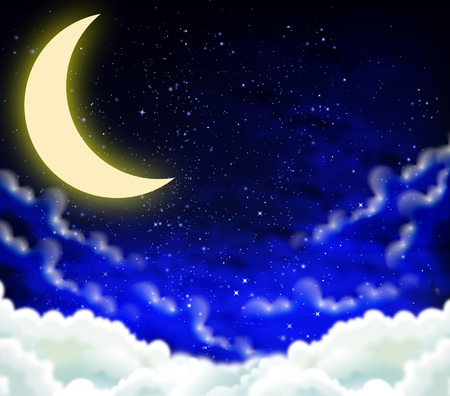 Half moon in the night starry sky vector art illustration night.のイラスト素材