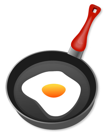 Boiled egg in a frying pan vector art illustration.のイラスト素材