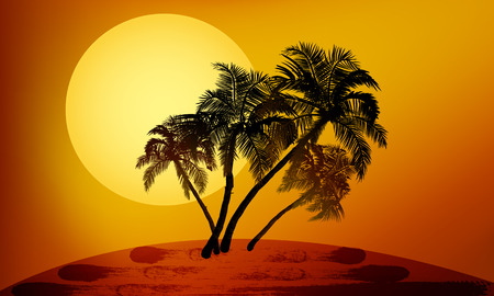 Palm trees at sunset vector art illustration.のイラスト素材