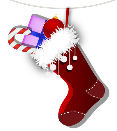 Sock with gifts, vector art illustration for Christmas.のイラスト素材