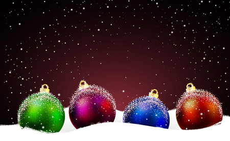 Christmas background with balls on the snow, vector art illustration.のイラスト素材