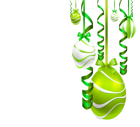 Hang Easter eggs with festive ribbons, vector art illustration.のイラスト素材